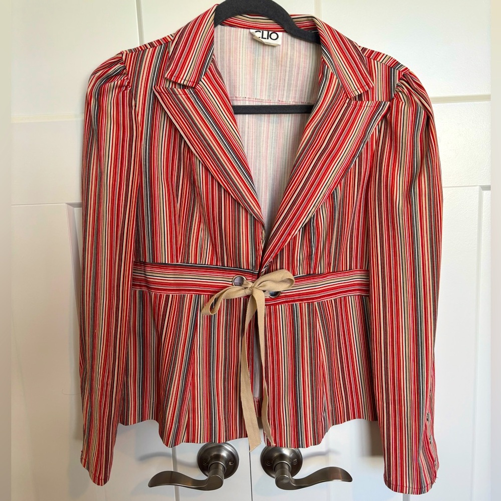 VTG Red Striped blazer Size 6 with unique tie front